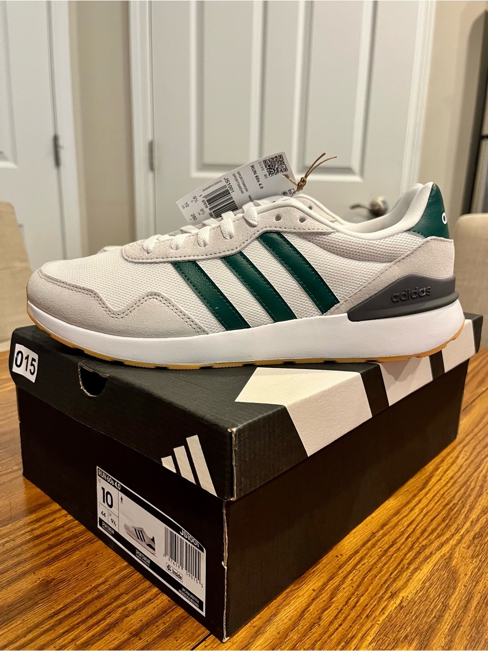 adidas Men’s White Sneakers with Green Three-Stripes